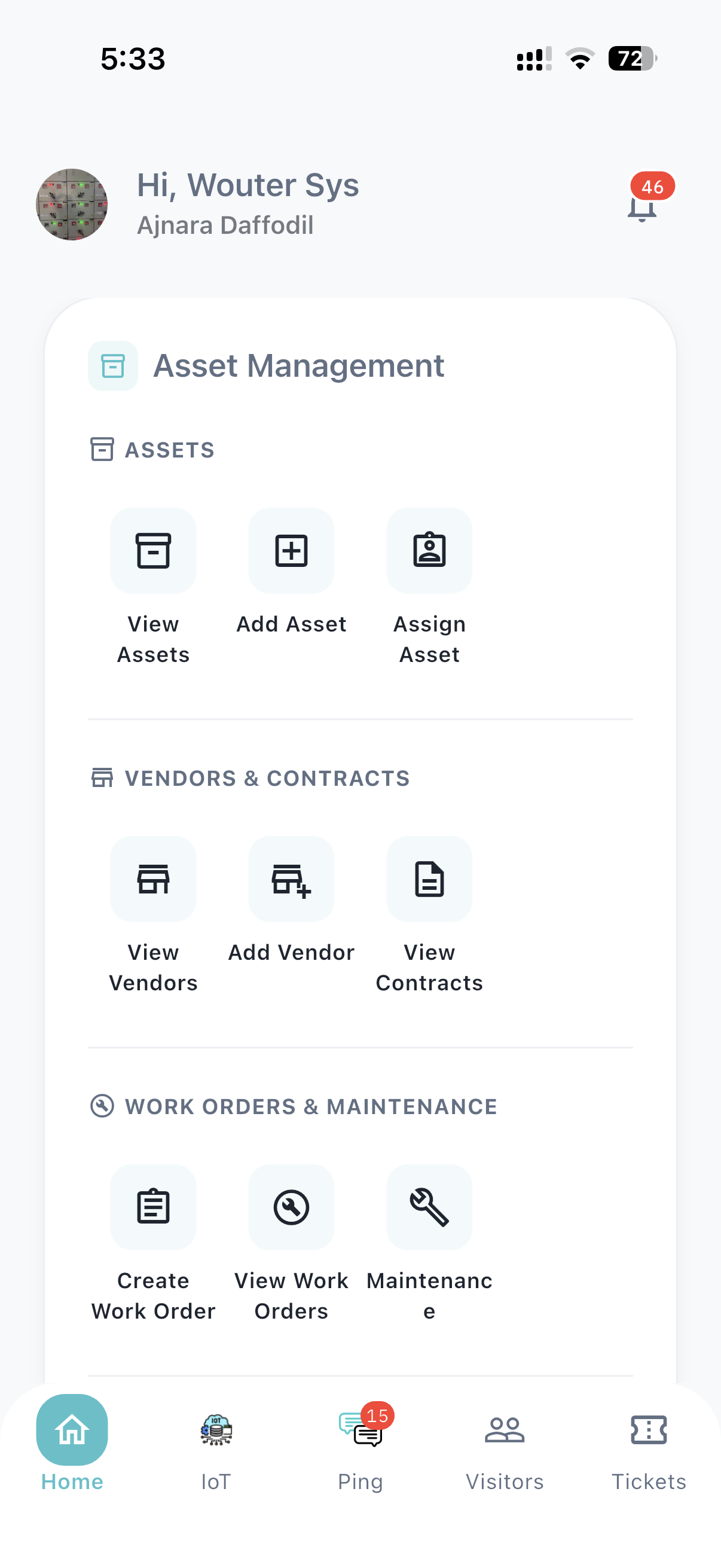 Asset Management — assets, vendors, contracts, and work orders