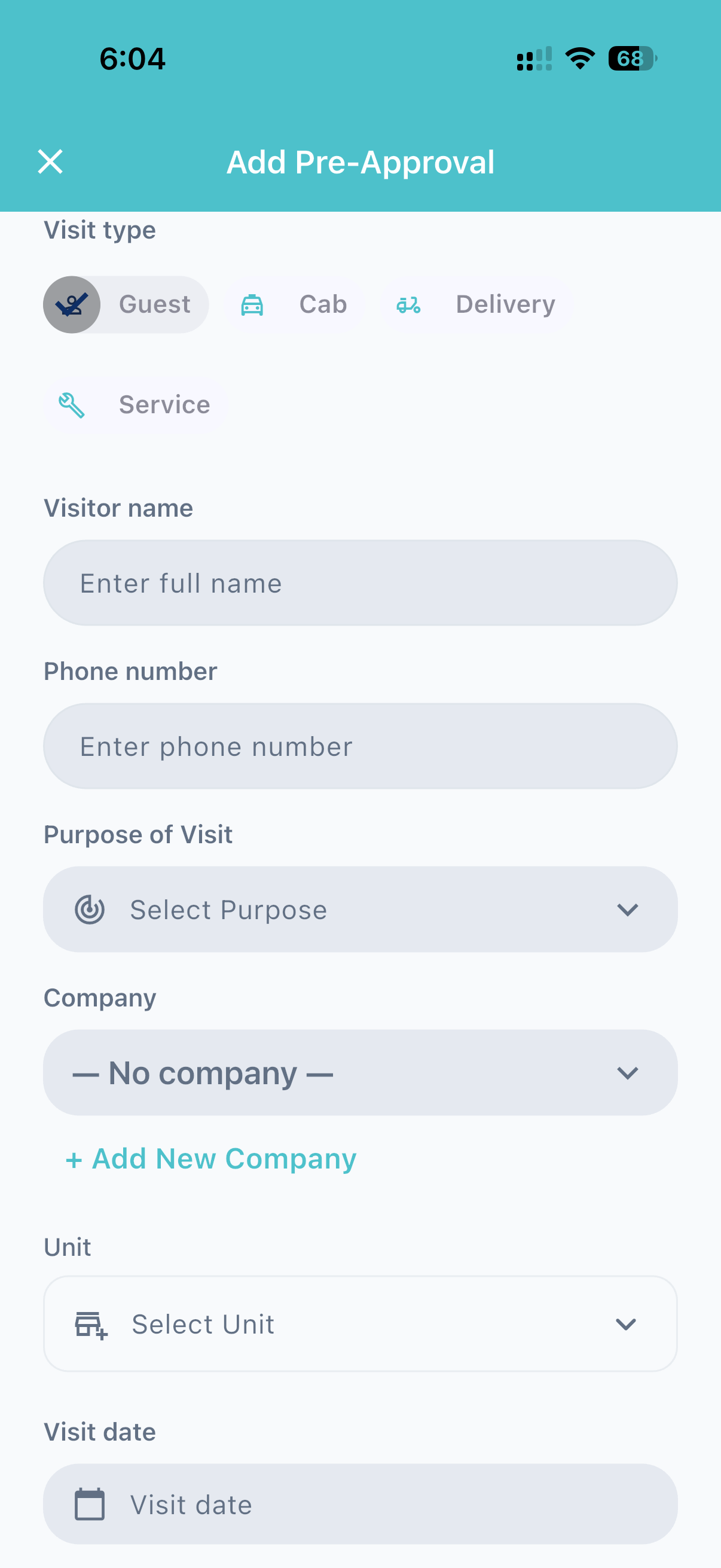 MatriqGo Add Pre-Approval — guest, cab, delivery, or service